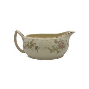 Vintage Crooksville Gravy Boat USA Floral Pattern Pink Purple Gold Trim